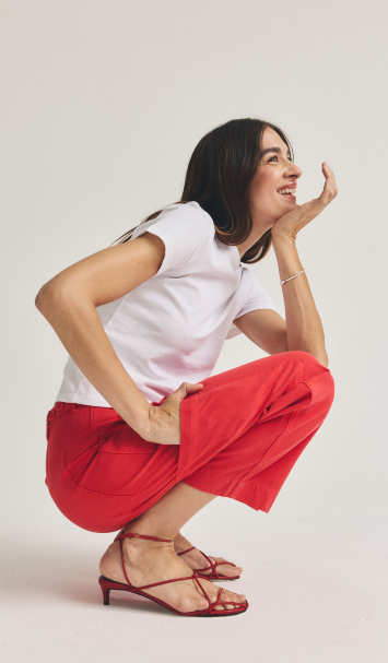 the SABRINA curved utility pant, maraschino