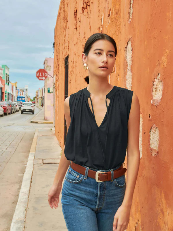 The VIE TIE Front Flowy Tank, Jet Black