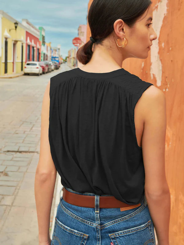 The VIE TIE Front Flowy Tank, Jet Black