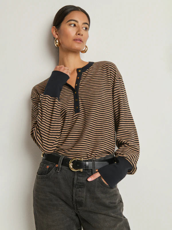 the VICTORIA henley, mini cocoa stripe