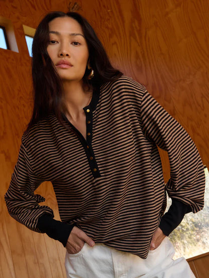 the VICTORIA henley, mini cocoa stripe