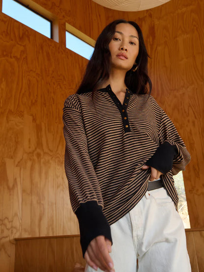 the VICTORIA henley, mini cocoa stripe
