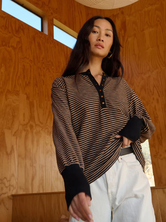 the VICTORIA henley, mini cocoa stripe