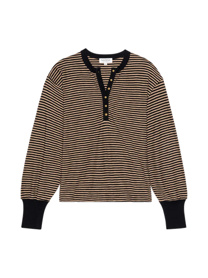 the VICTORIA henley, mini cocoa stripe