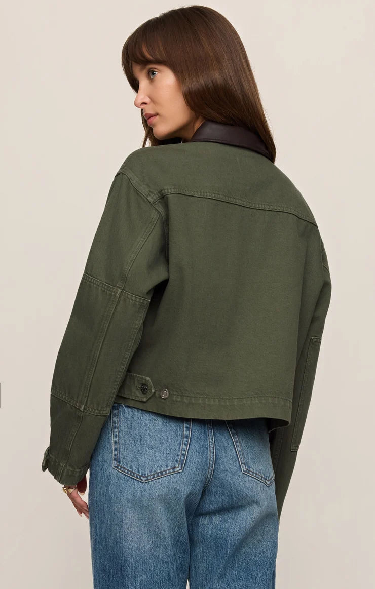 the REY cropped chore jacket, dusty sage