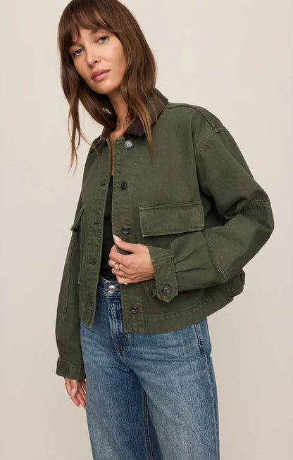 the REY cropped chore jacket, dusty sage