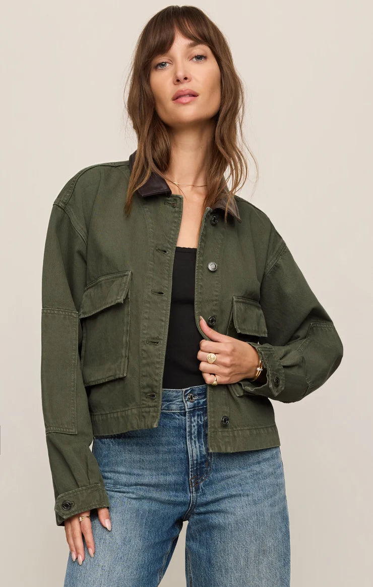 the REY cropped chore jacket, dusty sage