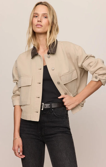 the REY cropped chore jacket, soapstone