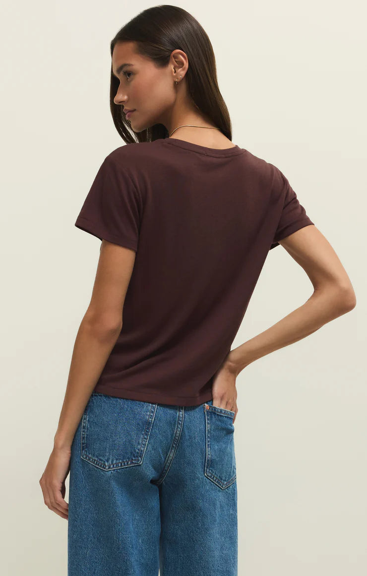 the TOURIST tee, chocolate cherry