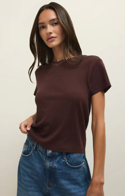 the TOURIST tee, chocolate cherry