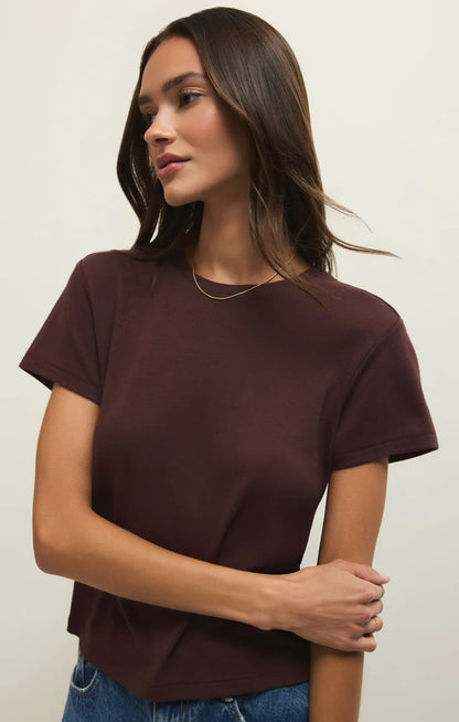 the TOURIST tee, chocolate cherry
