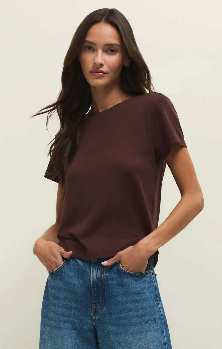 the TOURIST tee, chocolate cherry