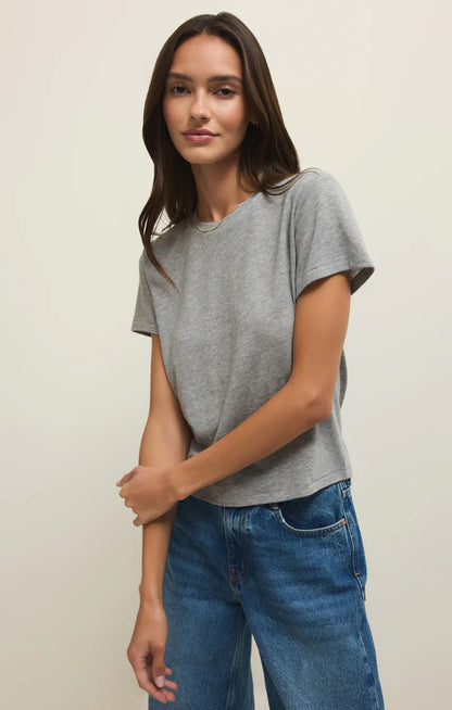the TOURIST tee, classic heather grey