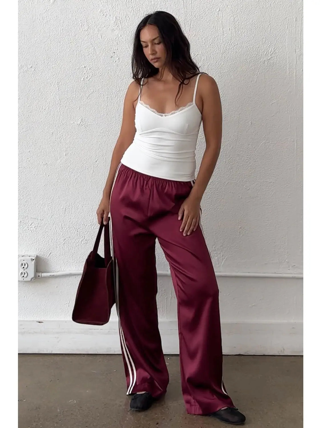 the COVE satin pant, merlot