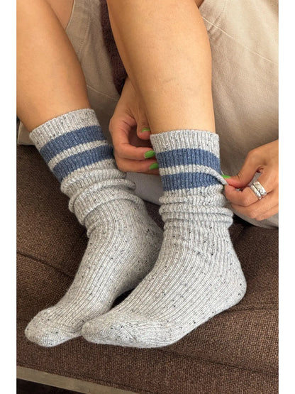 the SNOW varsity sock, grey+blue