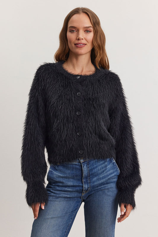 the HOLLAND feather yard cardigan, black